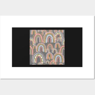 cute boho rainbow pattern grey Posters and Art